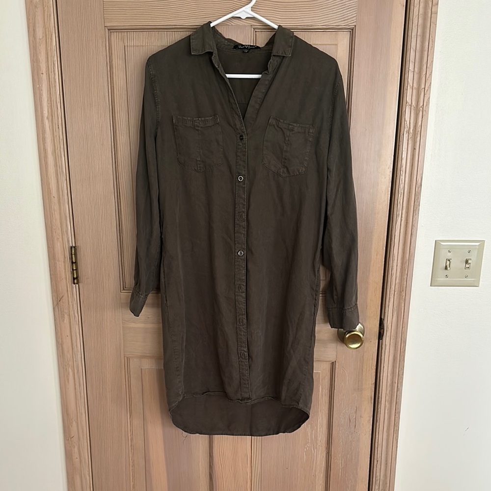 Olive Green Button-Up Shirt Dress